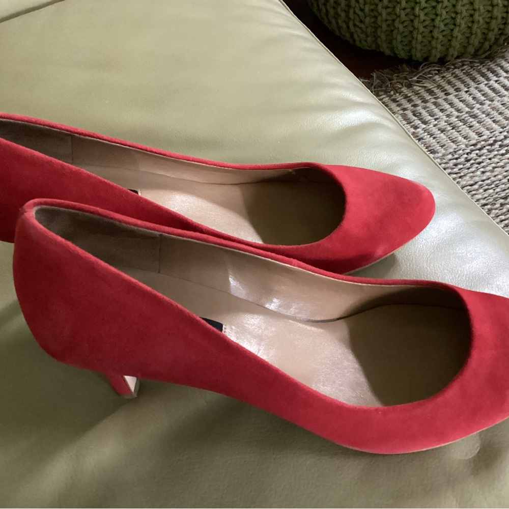 Scarlet orange suede heels